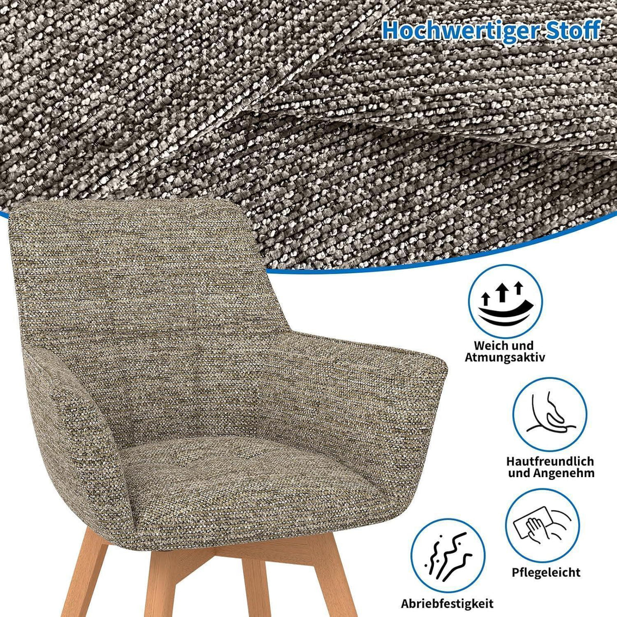 2er Set Drehstühle Samt, Braun – Esszimmer & Wohnzimmer
