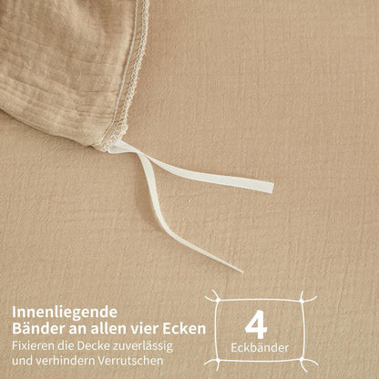 Doppelte Muslin Bettwäsche 220x240 Khaki Beige – 3-teilig