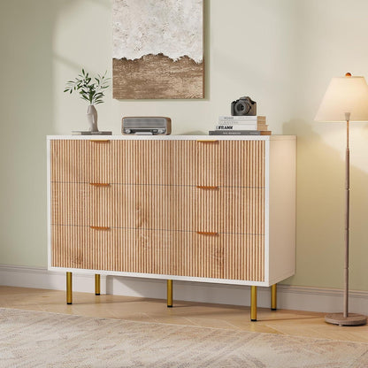 Moderne Kommode 5 Schubladen Weiß+Naturholz 100x34x73 cm
