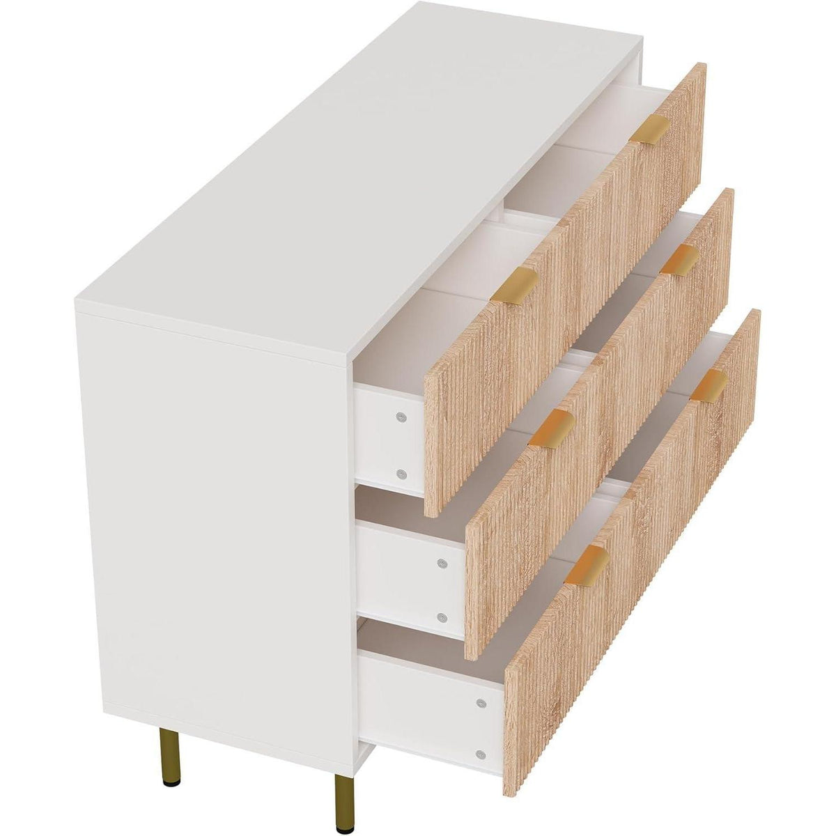 Moderne Kommode 5 Schubladen Weiß+Naturholz 100x34x73 cm