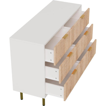 Moderne Kommode 5 Schubladen Weiß+Naturholz 100x34x73 cm