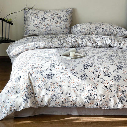 Blumen Bettwäsche Set 135x200 cm Baumwolle Weiß Blau 4tlg.