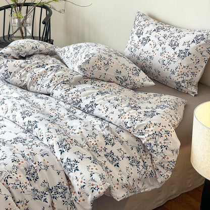 Blumen Bettwäsche Set 135x200 cm Baumwolle Weiß Blau 4tlg.