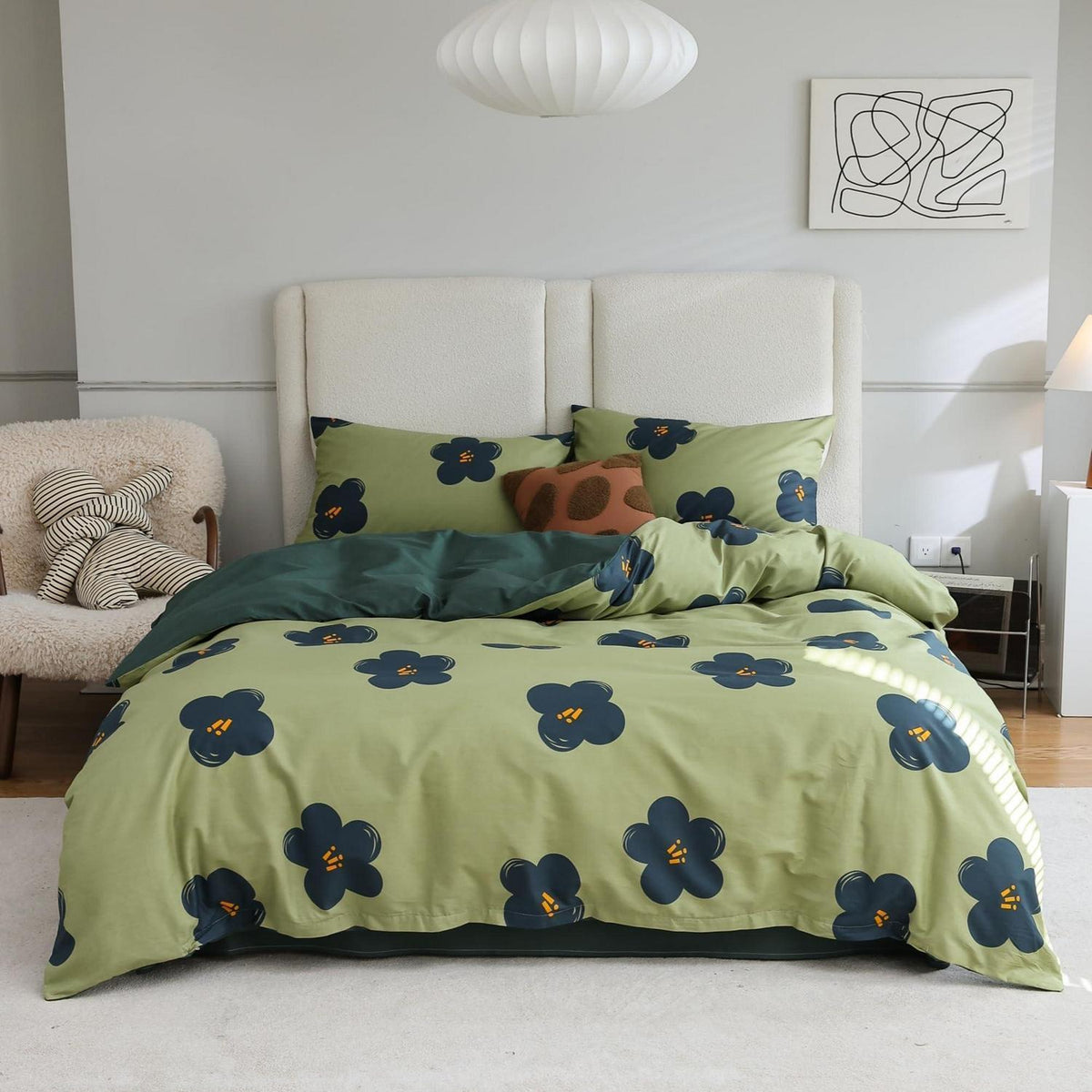 Blumen Bettwäsche Set 135x200 cm Grün Baumwolle 4-teilig