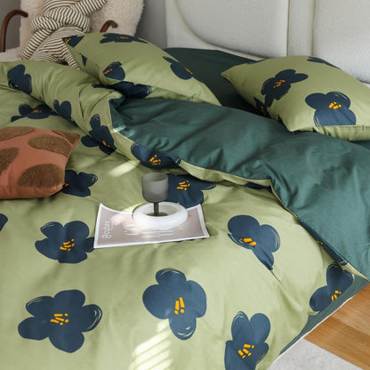 Blumen Bettwäsche Set 135x200 cm Grün Baumwolle 4-teilig