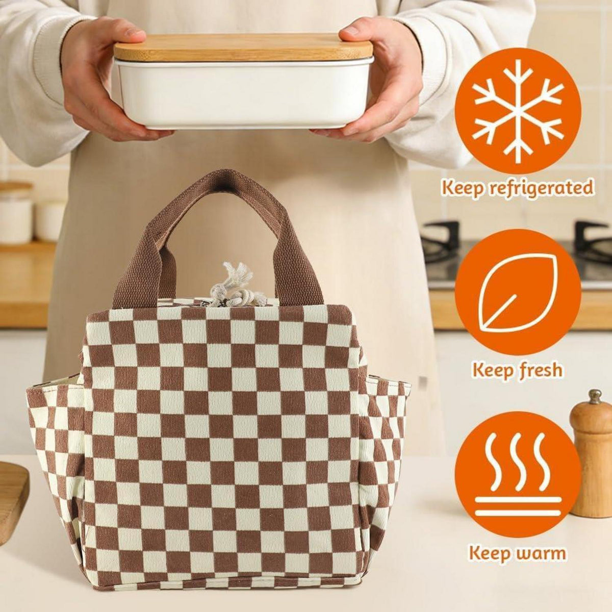 Kühltasche Damen 12L Cord Lunchtasche mit Seitentaschen