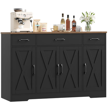 Sideboard 140cm mit Schubladen & Regalen – Küchenschrank Schwarz Braun