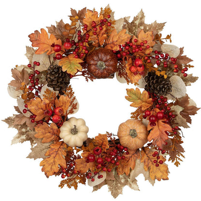 Herbstkranz 55cm mit Kürbissen und Laub, sofort dekorierbar