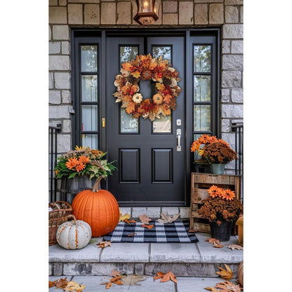 Herbstkranz 55cm mit Kürbissen und Laub, sofort dekorierbar