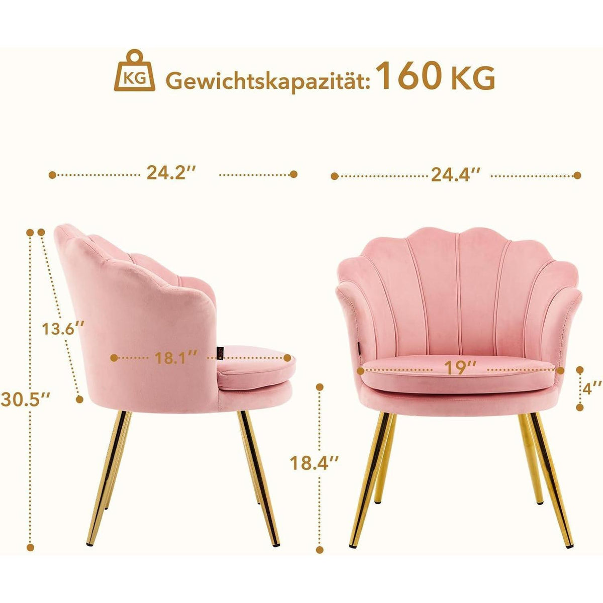 Samt Esszimmerstühle 2er Set mit Blütenblatt-Rückenlehne Rosa