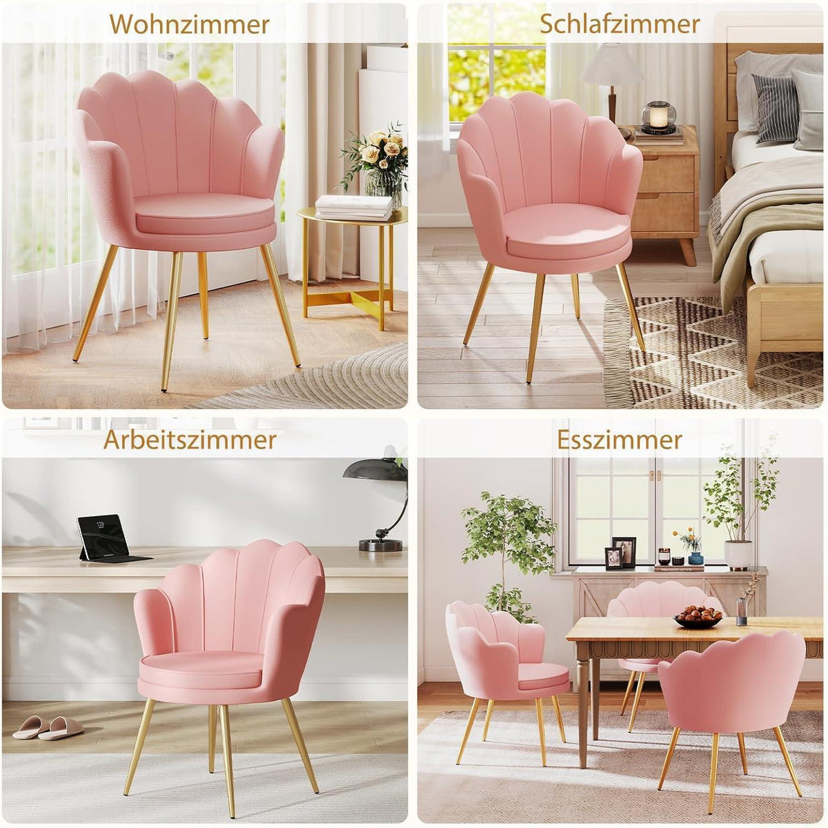 Samt Esszimmerstühle 2er Set mit Blütenblatt-Rückenlehne Rosa