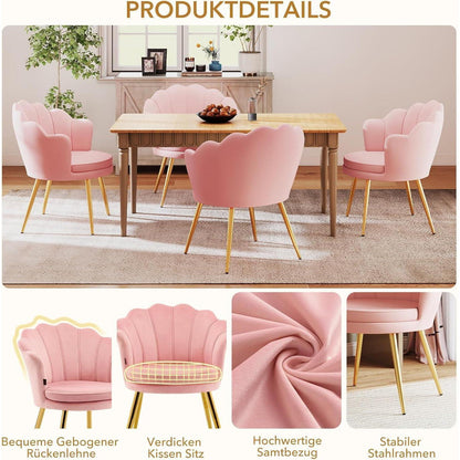 Samt Esszimmerstühle 2er Set mit Blütenblatt-Rückenlehne Rosa