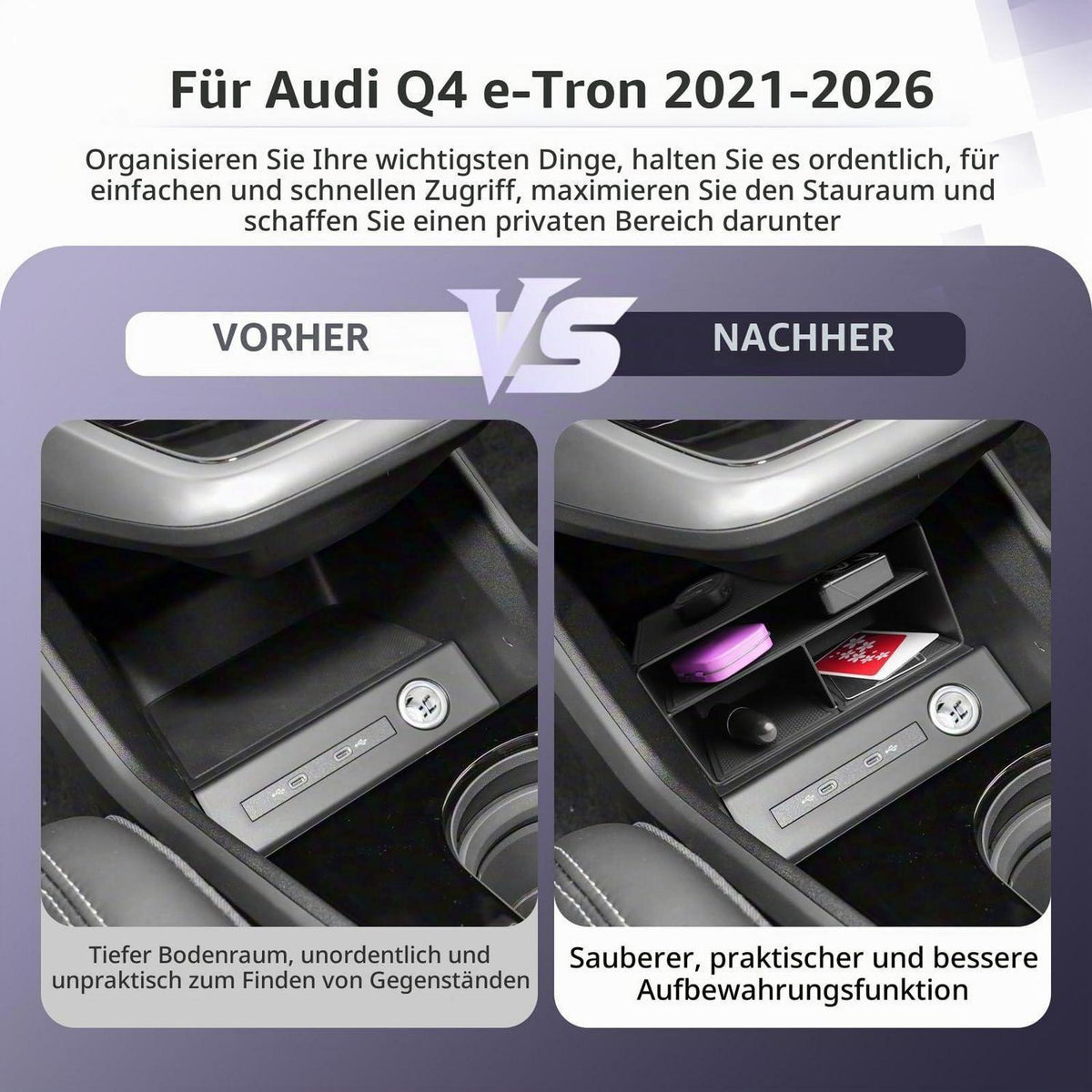 Mittelkonsolen Organizer für Audi Q4 e-Tron 2021-2026