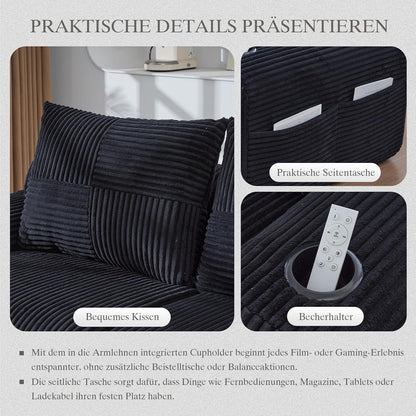 Modulares Cord Sofa 3-Sitzer mit Hockern & Stauraum Schwarz