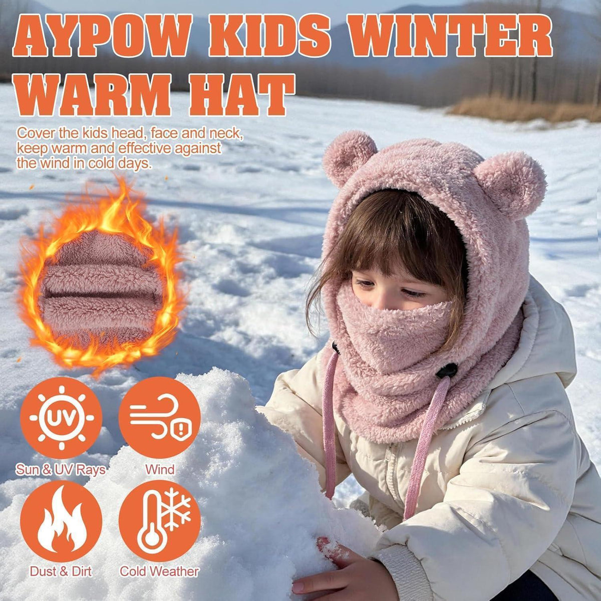 Kinder Thermo Sturmhaube Fleece 3-10 Jahre Dunkelrosa