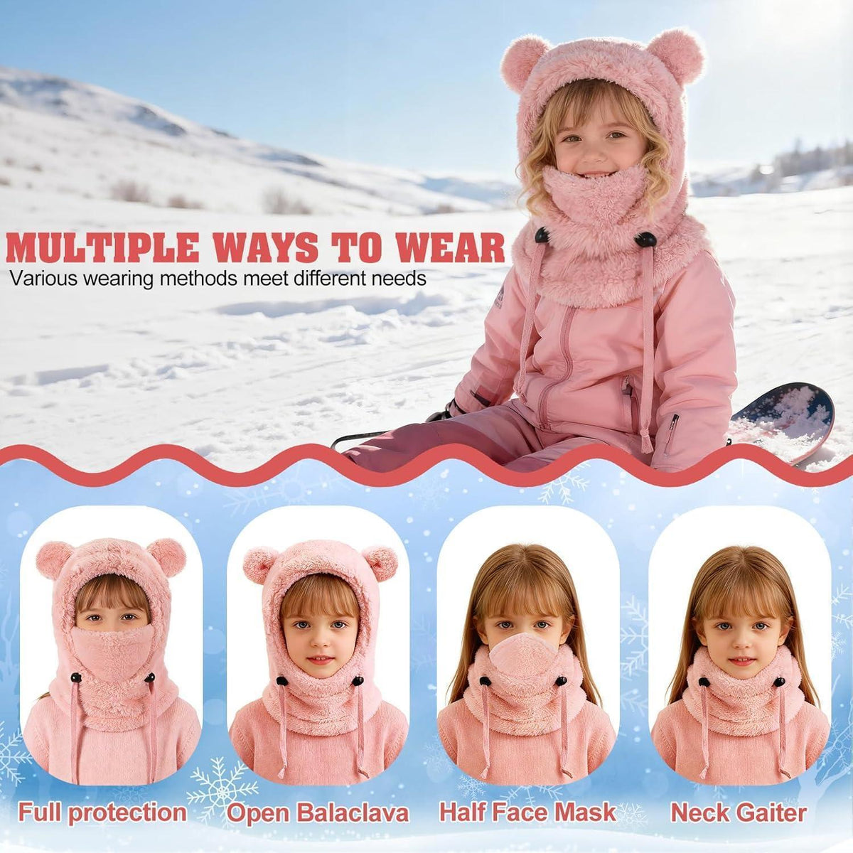Kinder Thermo Sturmhaube Fleece 3-10 Jahre Dunkelrosa