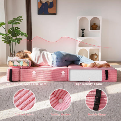 Klappsofa mit Schlaffunktion – Rosa Bodensofa & Gästebett