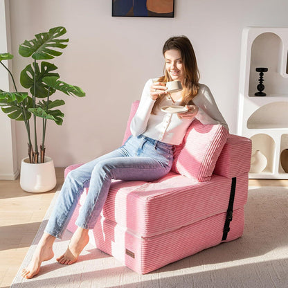 Klappsofa mit Schlaffunktion – Rosa Bodensofa & Gästebett