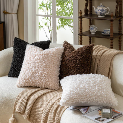 2x Kissenbezug 55x55 cm Creme Bouclé Faux Fell