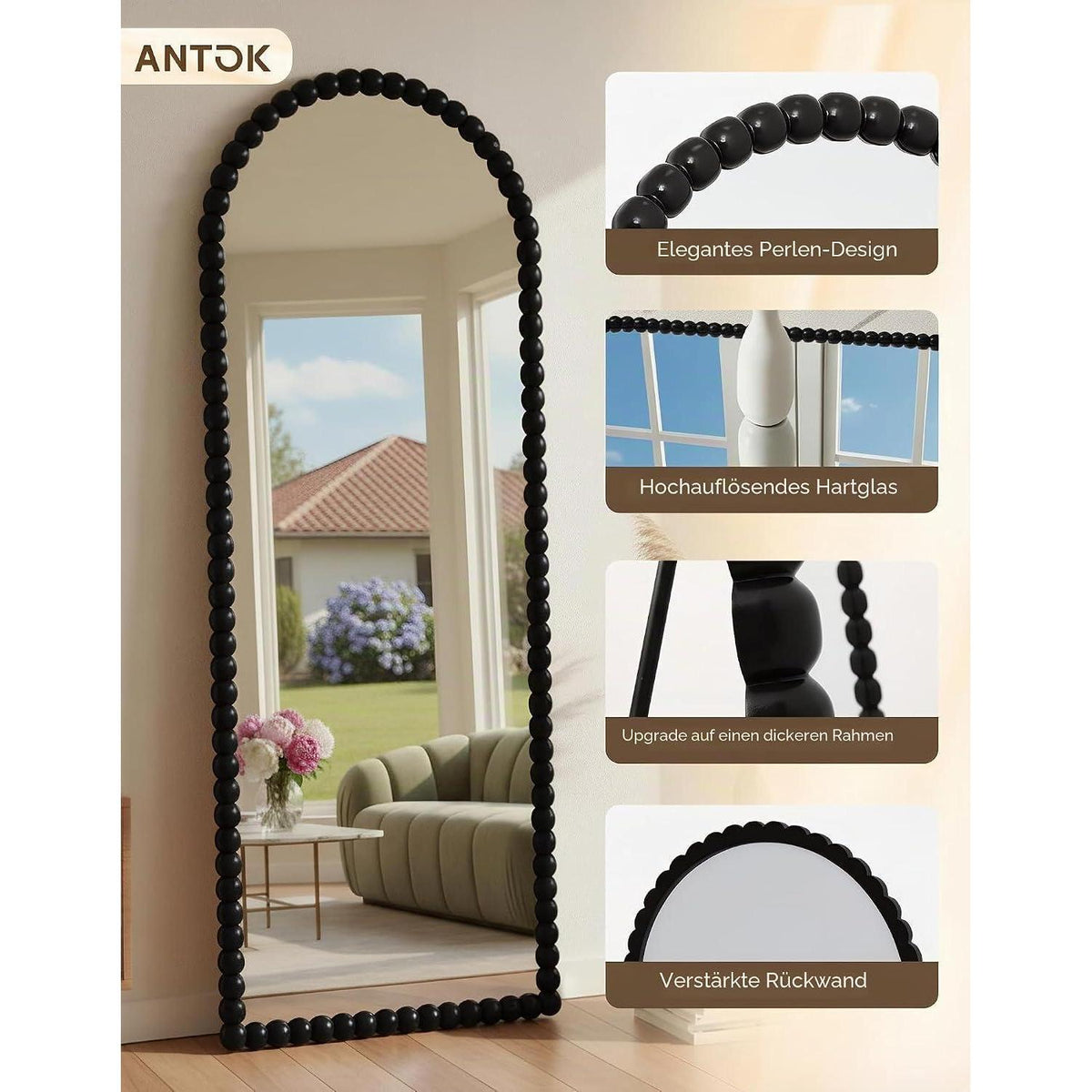 Ganzkörperspiegel 180x71 cm – Standspiegel mit Bogenform & HD Glas