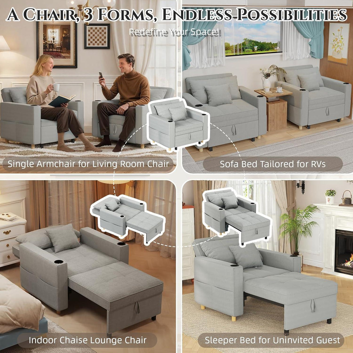 Extrabreites Schlafsofa 97cm – Schlafsessel mit Bettkasten & Getränkehalter