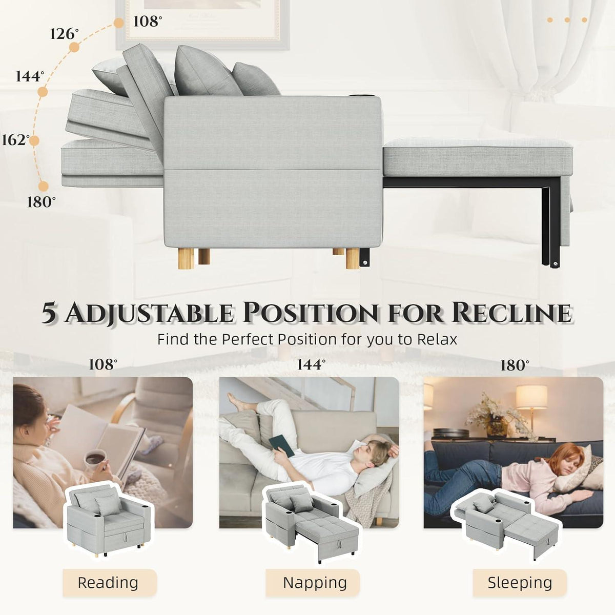 Extrabreites Schlafsofa 97cm – Schlafsessel mit Bettkasten & Getränkehalter