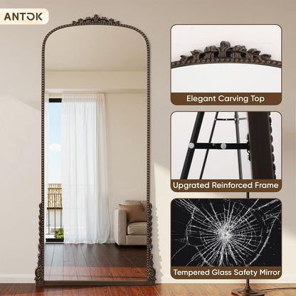 Vintage Standspiegel 205x105cm Bronze – HD Glas Bogen Spiegel