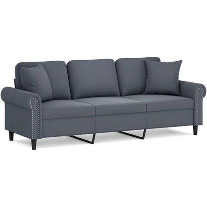 3-Sitzer Samtsofa Dunkelgrau – Modernes Mini Sofa mit Kissen