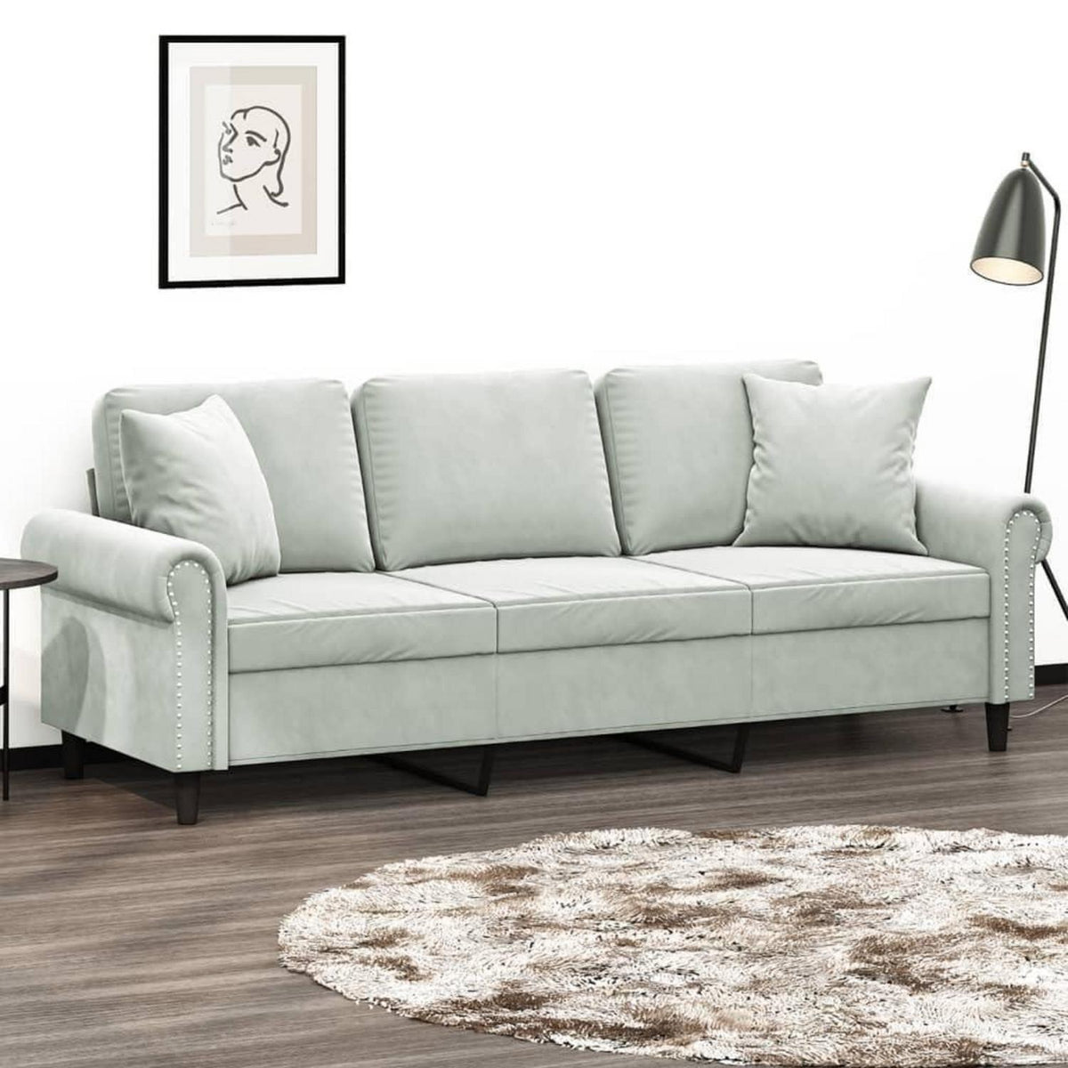 3-Sitzer Samtsofa Modern Hellgrau – Bequemes Mini Sofa