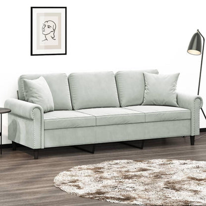 3-Sitzer Samtsofa Modern Hellgrau – Bequemes Mini Sofa