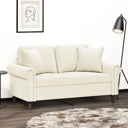2-Sitzer Sofa Samt Creme – Modernes Mini Sofa mit Kissen