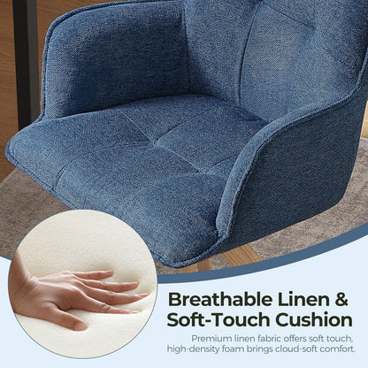 Drehbarer Sessel Blau Bouclé – Wohnzimmerstuhl mit Eichenholzbeinen