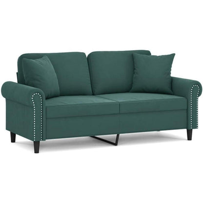 2-Sitzer Sofa Dunkelgrün mit Schlaffunktion & Zierkissen