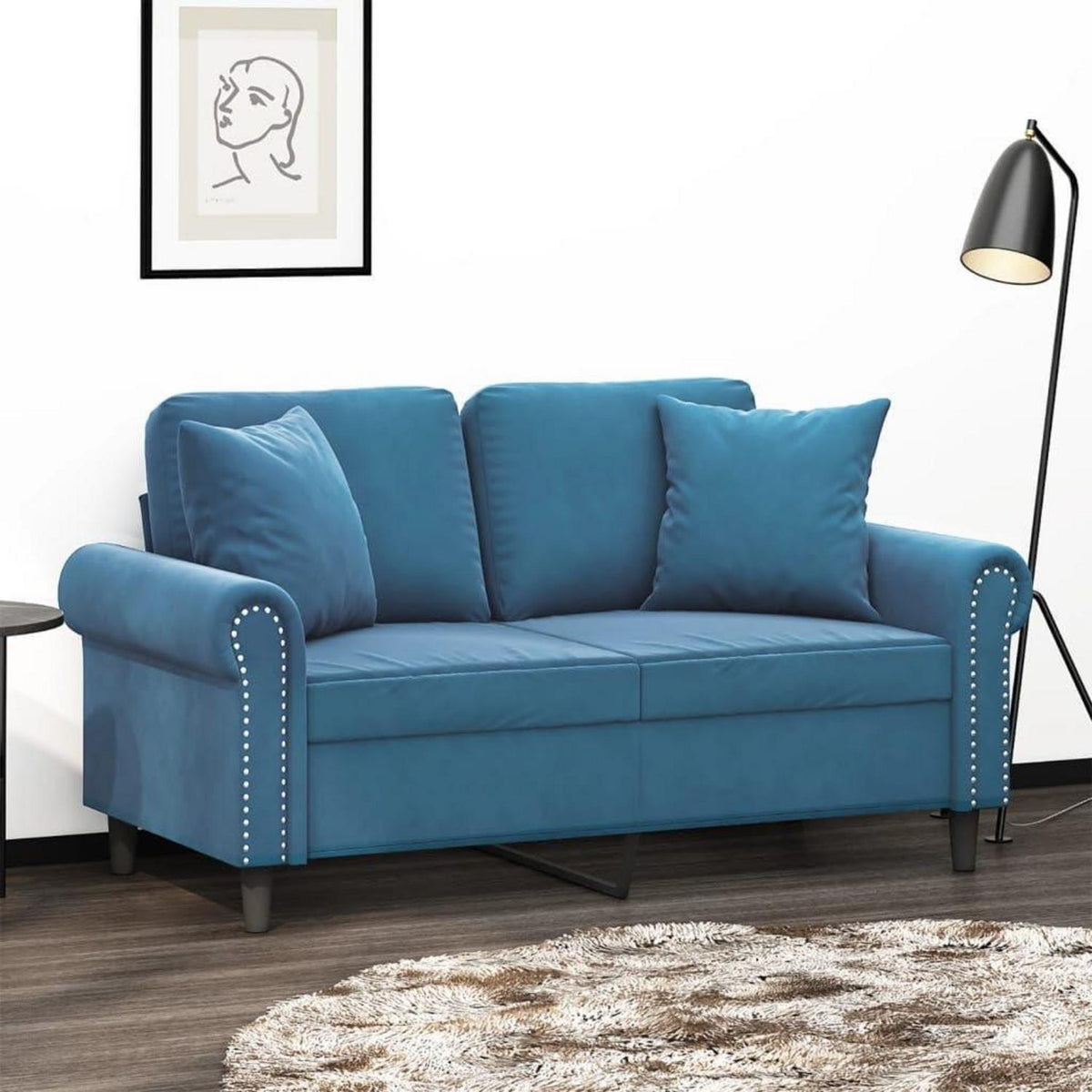 Samt Sofa Modern Kleines 2-Sitzer Sofa Blau 120cm