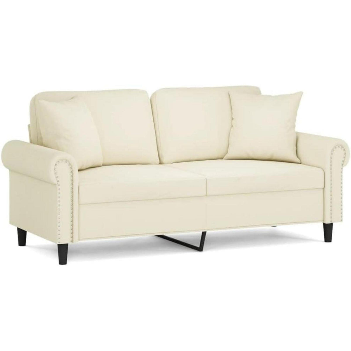 2-Sitzer Sofa Creme – Samt Couch mit Kissen & Armlehnen