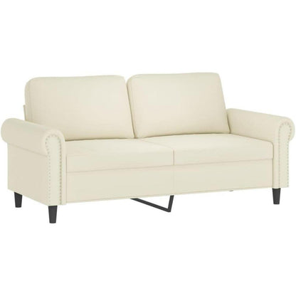 2-Sitzer Sofa Creme – Samt Couch mit Kissen & Armlehnen