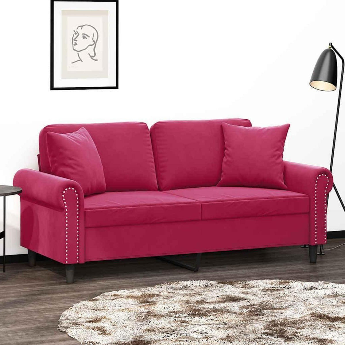 2-Sitzer Sofa Weinrot – Modernes Samtsofa mit Armlehne