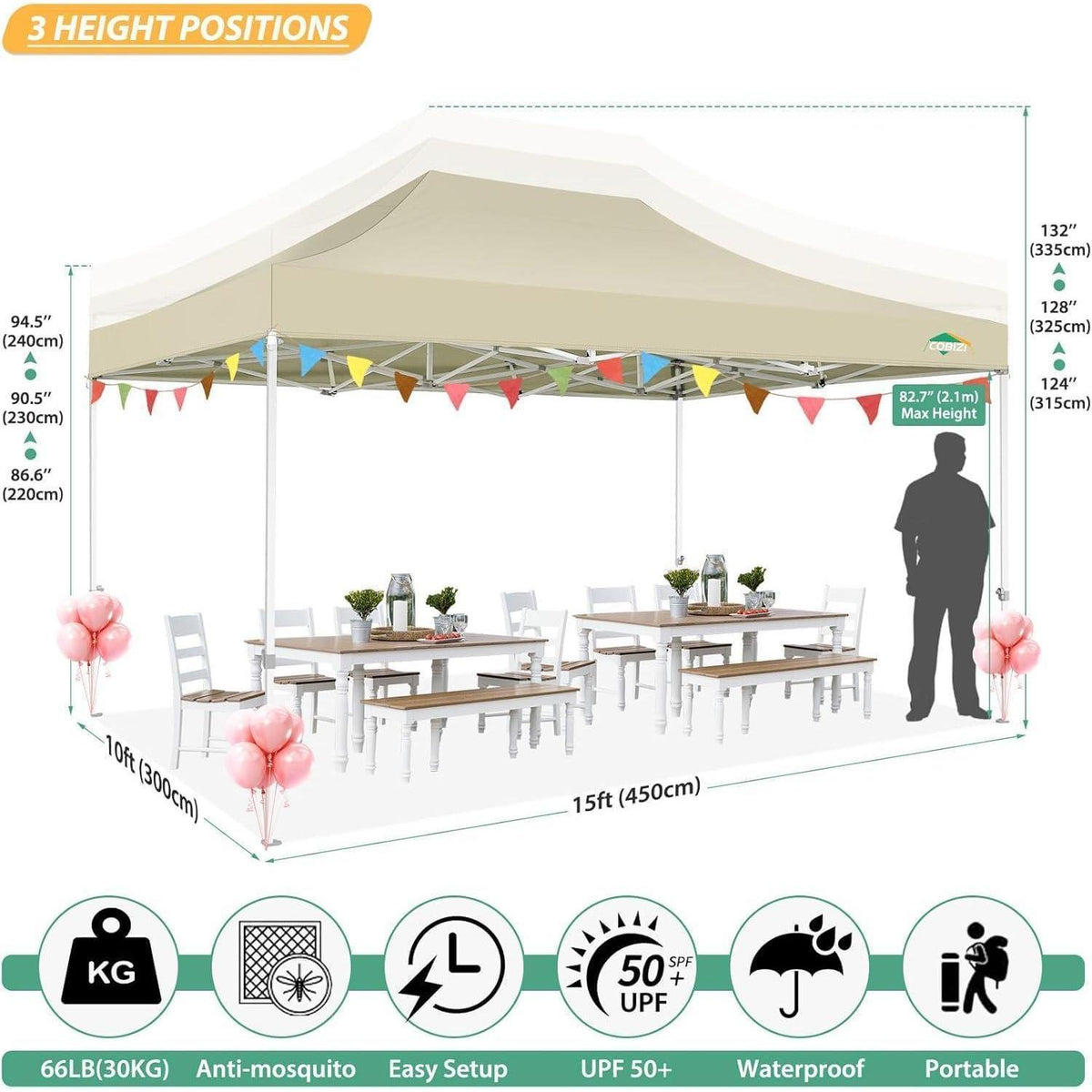 3x4.5m Faltpavillon – Wasserdicht, UV-Schutz & 4 Seitenwände