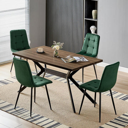 Esstisch Set Dunkelgrün & Dunkelholz | 140x80cm Tisch + 4 Stühle