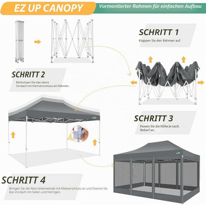 3x4.5m Faltpavillon wasserdicht – UV-Schutz & Mesh-Wände