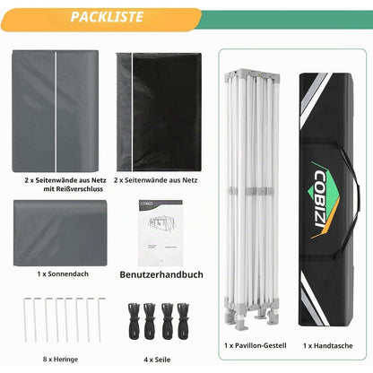 3x4.5m Faltpavillon wasserdicht – UV-Schutz & Mesh-Wände