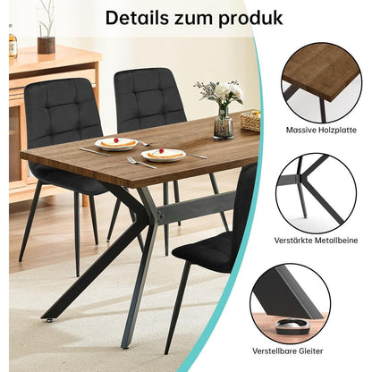Esstisch Set Dunkelholz mit 4 Samtstühlen 140x80cm