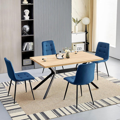 Esstisch Set mit 4 Samtstühlen – 140x80cm Holz Küchentisch