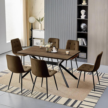 Esstisch Set Dunkelholz mit 6 Samtstühlen 140x80cm