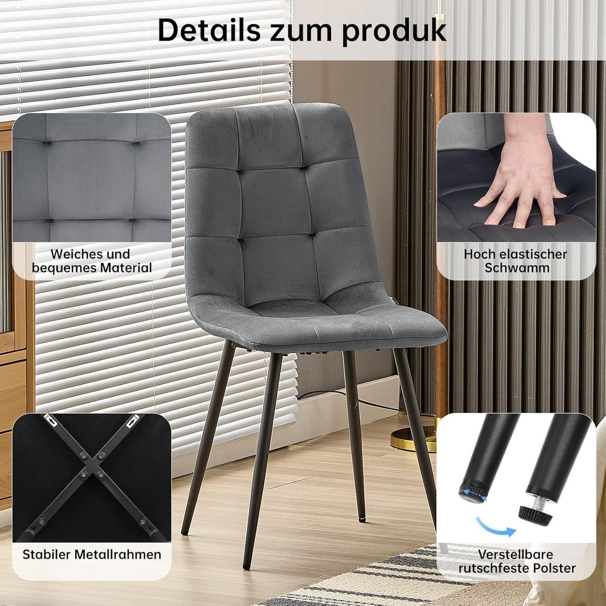 Esstisch Set Dunkelgrau & Dunkelholz 140x80cm mit 4 Stühlen