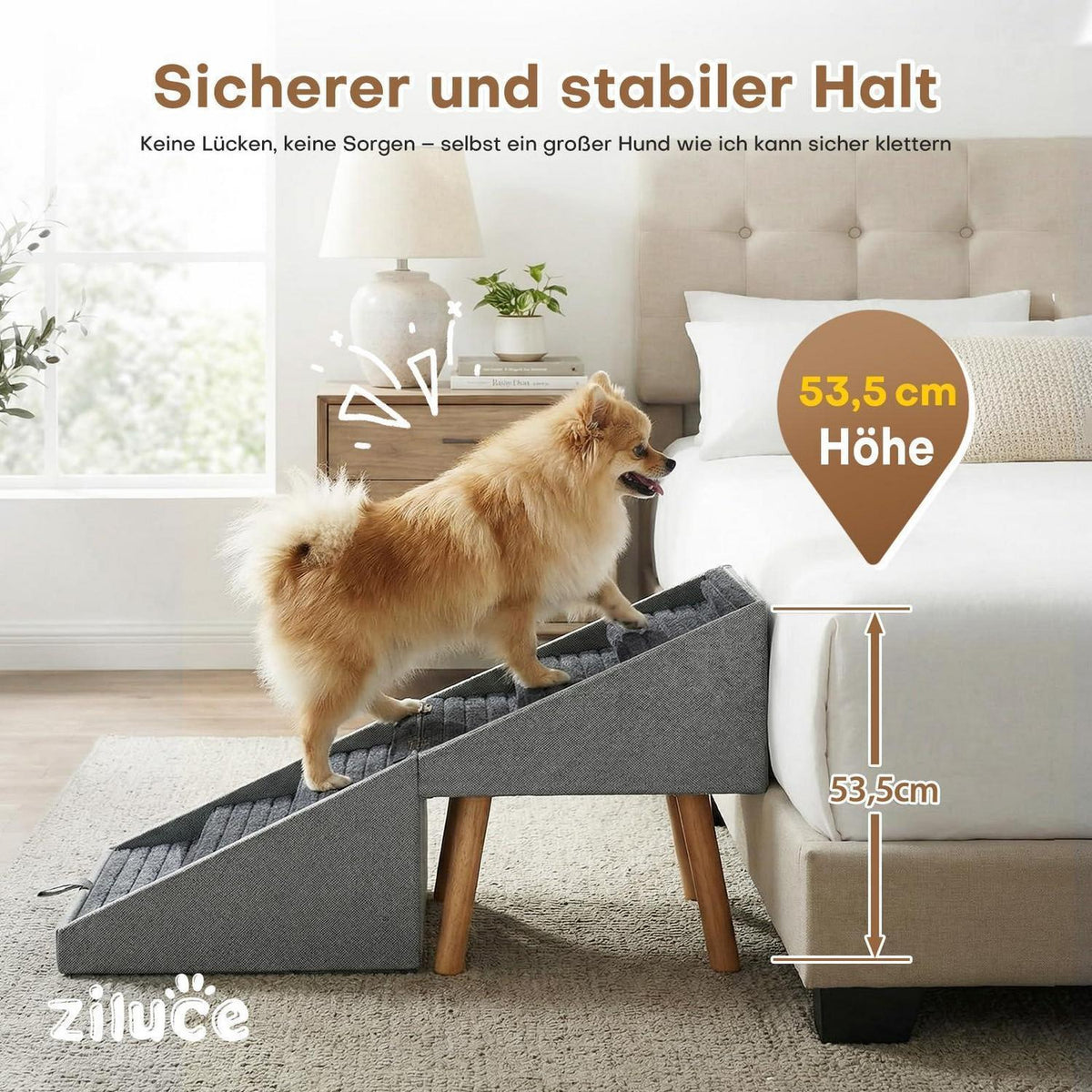 Hunde Treppe 6 Stufen – Klappbar & Ottoman Design (Hellgrau)