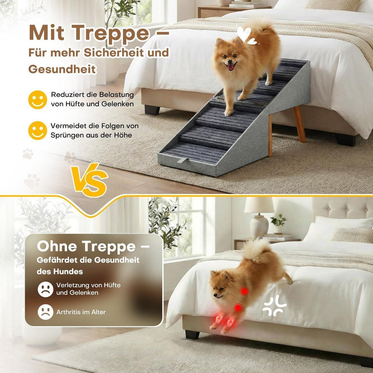 Hunde Treppe 6 Stufen – Klappbar & Ottoman Design (Hellgrau)