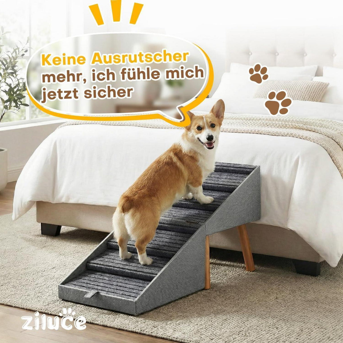 Hunde Treppe 6 Stufen – Klappbar & Ottoman Design (Hellgrau)