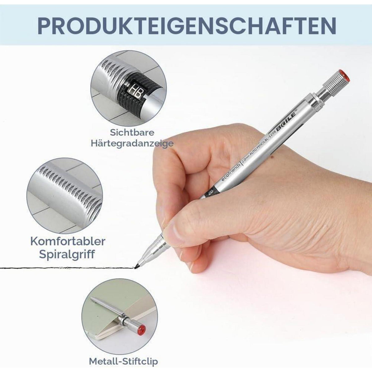 Druckbleistift Set 2mm mit HB Minen – Ideal zum Zeichnen & Schreiben