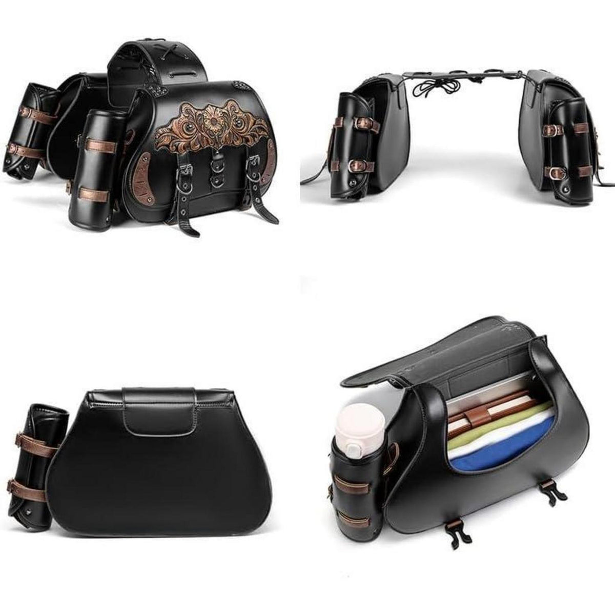 Motorrad Satteltasche 30L Wasserdicht mit Flaschenhalter in Lederoptik